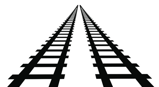 A converging perspective of black railroad tracks vanishing into the distance