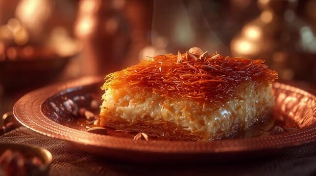 Ramadhan still life with candle and kunefe