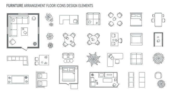 minimalist furniture arrangement floor plan icons and design elements perfect for architectural interior layout visuals