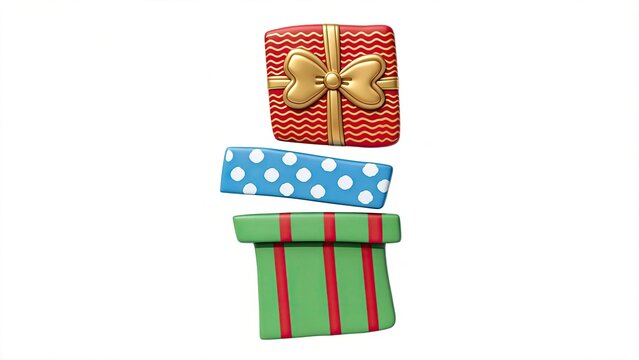 3D Illustration Of Open Gift Box With Lid And BowRedBlueGreen Wrapping PaperWhite BackgroundIsolatedCelebrationPresentHolidayBirthdayChristmasPartyIconDesignElementVectorGraphic