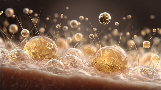 Microscopic View of Cells and Bubbles.