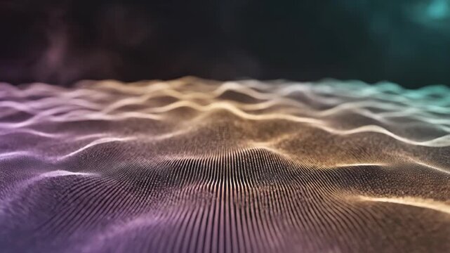 Futuristic landscape wellness technology harmony abstract wave digital surface glowing gradient data flow light depth
