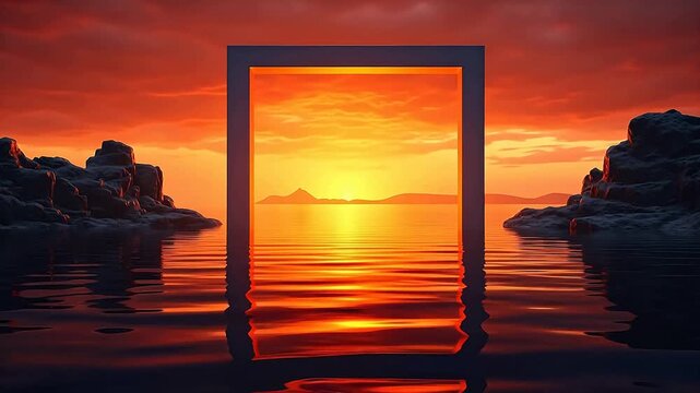 Seaside neon square frame abstract background