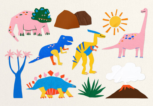Colorful Dinosaurs In Playful Design Element Set