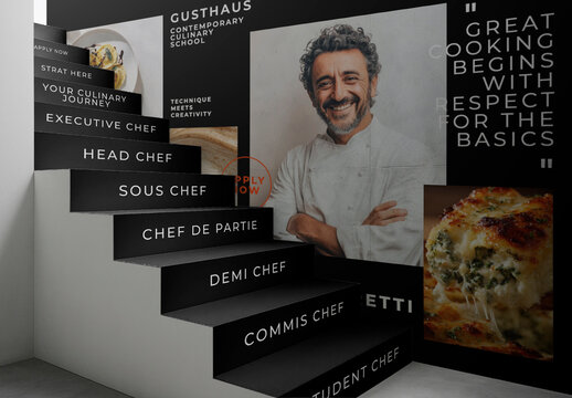 Culinary School Promotional Staircase Mockup PSD