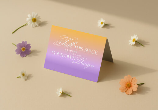 Elegant Card Mockup With Floral Accents PSD