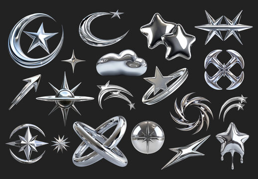 Futuristic Metallic Celestial Shapes Element Design Set