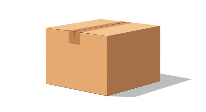 A singular, sealed cardboard shipping container rendered in flat vector illustration style with prominent taped seam detail and subtle shadow casting