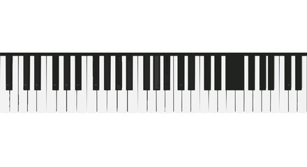 Fototapeta premium A horizontal perspective of a piano keyboard with black and white keys against a stark white background, inviting musical exploration and artistic