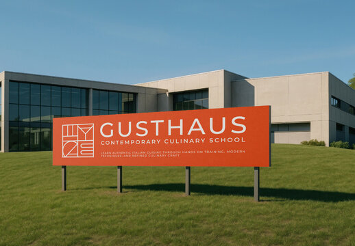 Modern Culinary School Exterior Sign Mockup PSD