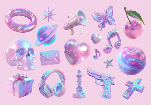 Vibrant Holographic Aesthetic Element Design Set