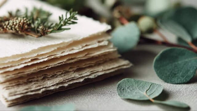 Rustic stationery and botanical flatlay for invitation and branding