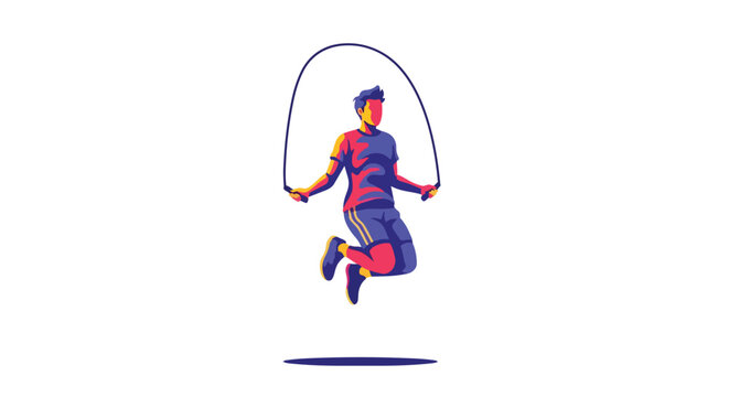 Vibrant illustration of an athlete energetically jumping rope, captured mid-air in a dynamic pose against a clean white backdrop, showcasing