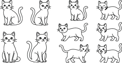 Fototapeta premium A cute cat vector illustration collection featuring a set of funny cats and domestic pets including a baby kitten and a character mouse in a fun animal art icon design