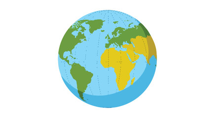 Fototapeta premium Vibrant illustrative depiction of planet earth with continents colored green and yellow against a blue oceanic backdrop