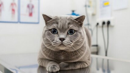 A serene British Shorthair cat looking directly at the camera