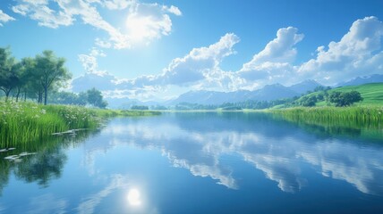 Peaceful Mountain Lake Landscape with Reflections landscape lake peaceful nature water reflection ai