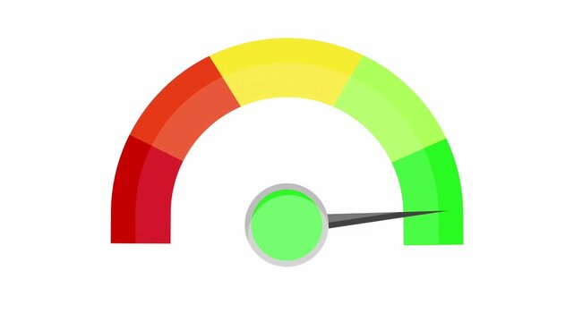 Gauge needle rising from green safety to red danger zone on a speedometer icon, illustrating high risk or performance concepts 