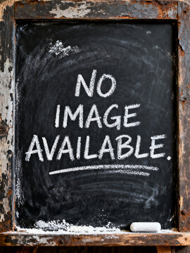 Vintage chalkboard with 'NO IMAGE AVAILABLE' text and white chalk isolated on transparent background