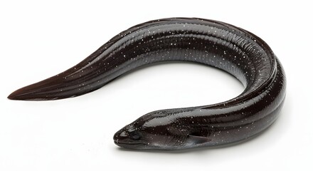 Obraz premium An eel curled up on a plain surface showing its body and head