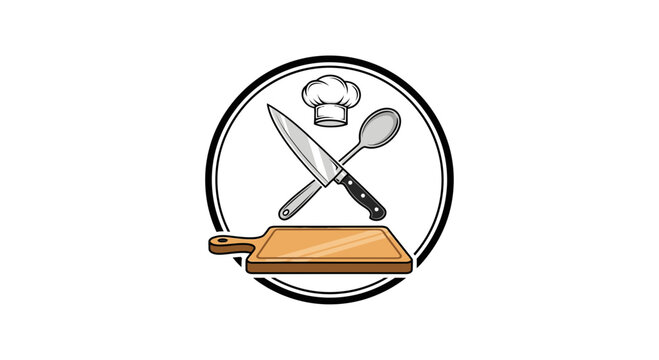 Chef Hat Knife Spoon Cutting Board Logo.