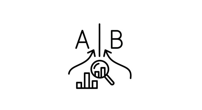 A B testing concept with analytics and magnifying glass, data analysis for comparison