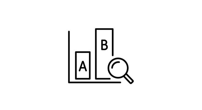 A/B Testing Analysis with Magnifying Glass and Bar Chart Icon