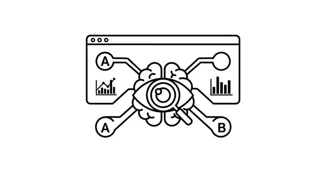 A/B Testing and Data Analysis Concept with Brain, Eye, and Charts