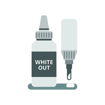 White out bottle and correction pen on a green tray, office supplies