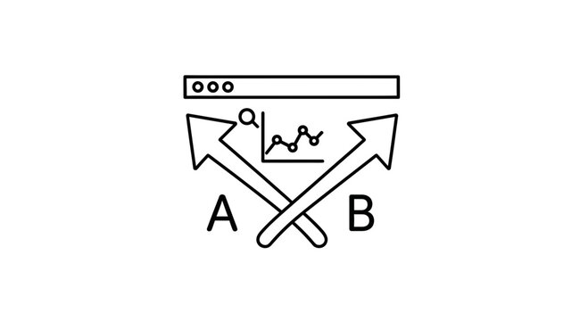 A/B Testing Concept: Arrows Pointing Up with Analytics Graph and Browser Window