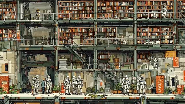 Futuristic Scene with Stormtroopers in a Modern Building.