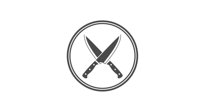 Crossed Knives Illustration in Circle Logo.
