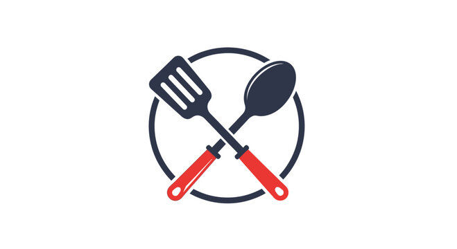 Crossed Spatula and Fork Kitchen Utensils.