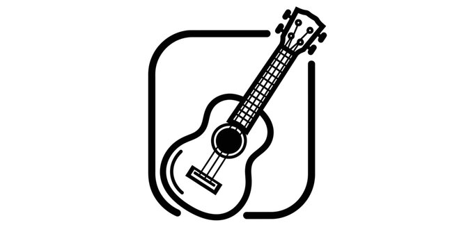 Black and White Ukulele Illustration Design.