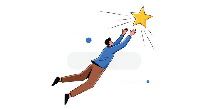 Illustrative depiction of a determined individual striving to grasp a luminous golden star, symbolizing ambition and aspiration