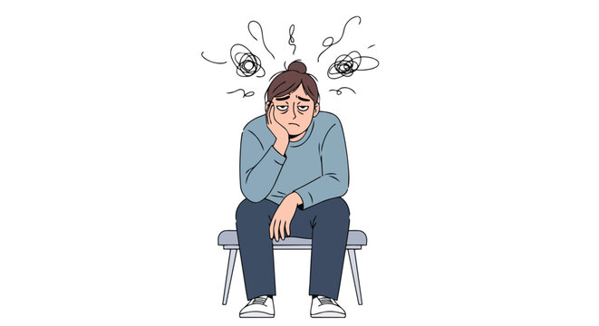 Depicting Mental Fatigue and Overwhelm with Stylized Illustrations of a Drained Individual