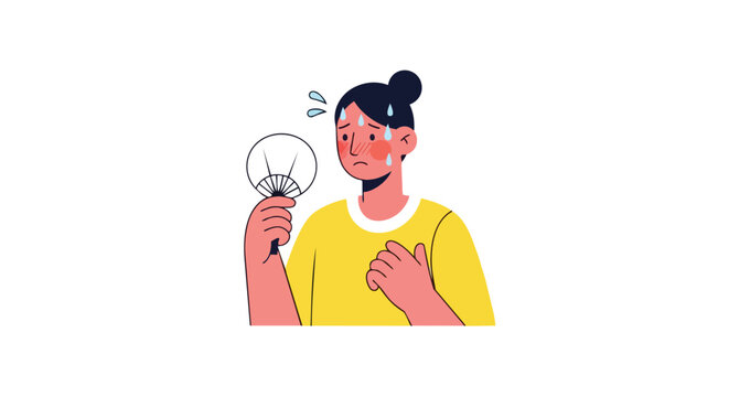 Woman struggling with intense heat, fanning herself vigorously while feeling overwhelmed by the oppressive warmth