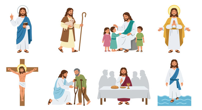 Illustrations of jesus christ various scenes from the bible depicted