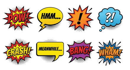 Colorful comic book speech bubbles and explosive sound effects illustration © vectors home