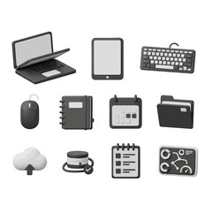 3D Rendered Collection of Modern Digital Devices and Office Supplies.