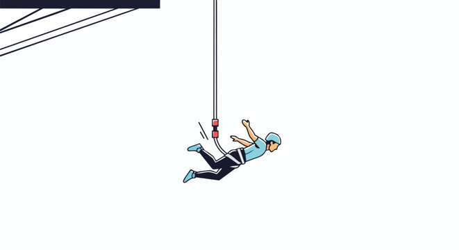 Animated illustration depicting a thrilling bungee jump adventure with a person suspended mid-air, emphasizing extreme sports and adrenaline-fueled