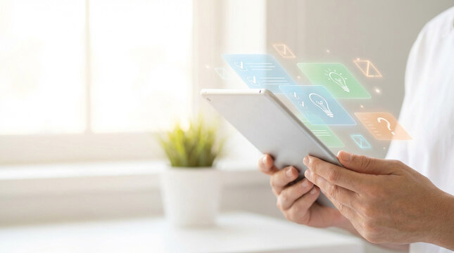 タブレットに浮かぶヒントと課題カードで進めるデジタル学習