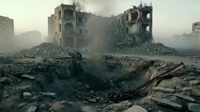 Devastated Cityscape After Bombing War Zone Destruction.