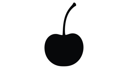 A simple black silhouette of a single cherry with a curved stem © Gahima