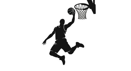 Obraz premium Basketball player dunking ball into hoop silhouette
