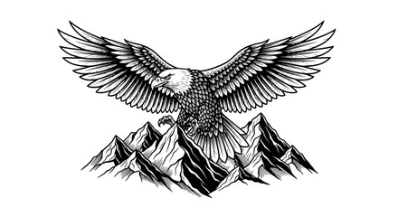 Obraz premium Majestic Eagle with Spread Wings Perched on Mountain Peaks.