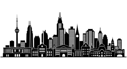 Obraz premium Modern city skyline with sleek skyscrapers and historic buildings