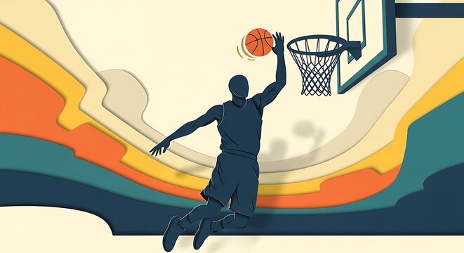 Layered Paper Art of Basketball Player Dunking