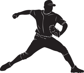 Naklejka premium Baseball player pitching in dynamic motion silhouette style