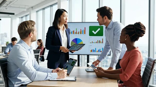 Picture of business people working together in office video